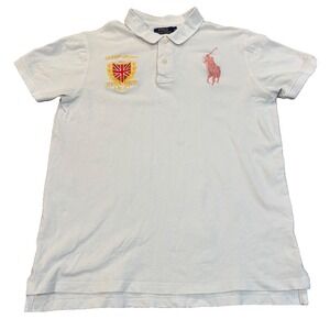 Polo Ralph Lauren blue label big pony Championship Logo white polo shirt sz med